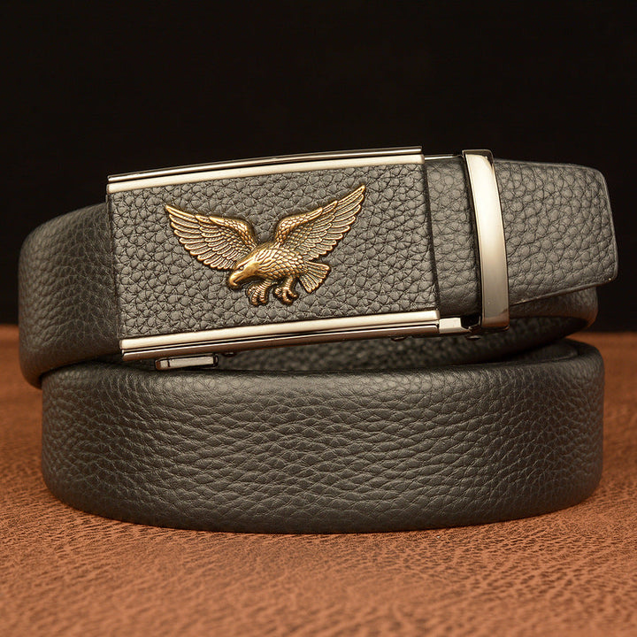 VAAGOON Black Edged Genuine Leather Belt – Square Eagle Model