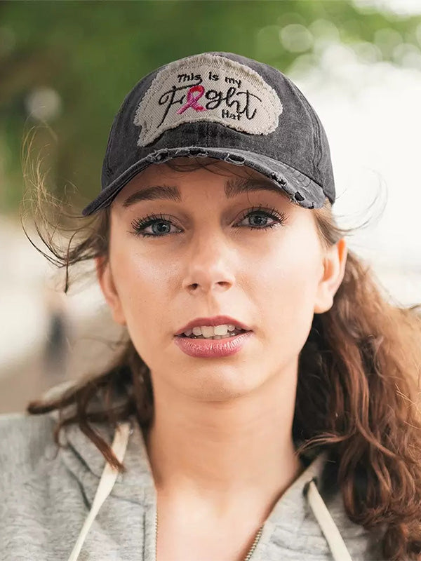 Embroidered Distressed Pink Ribbon Baseball Cap