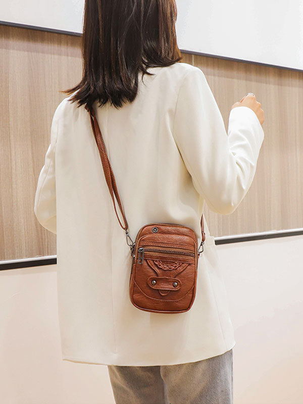 Vintage Distressed Studded Washed Leather Crossbody Bag