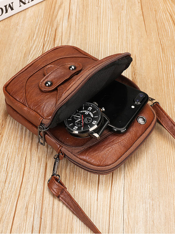 Vintage Distressed Studded Washed Leather Crossbody Bag