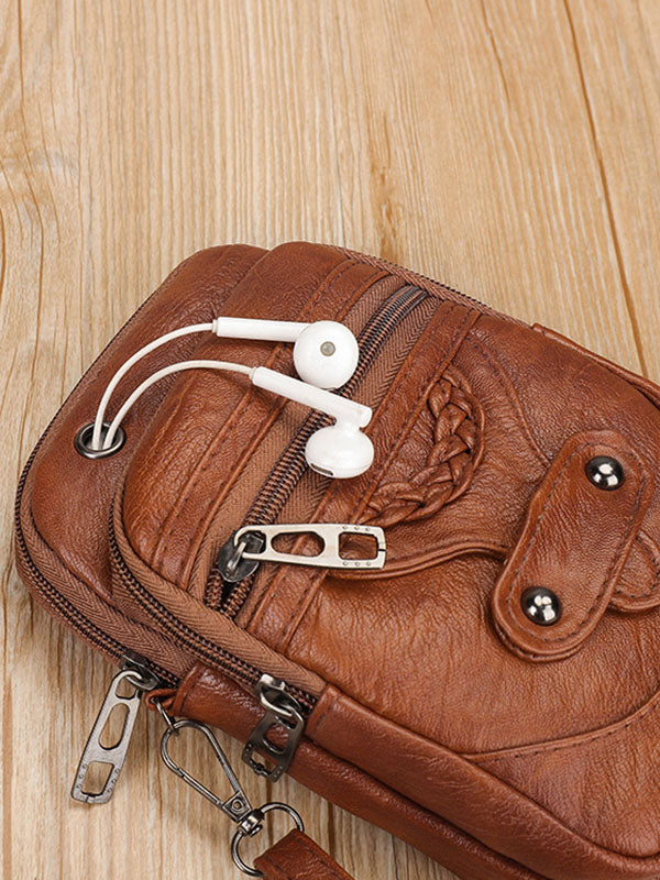 Vintage Distressed Studded Washed Leather Crossbody Bag