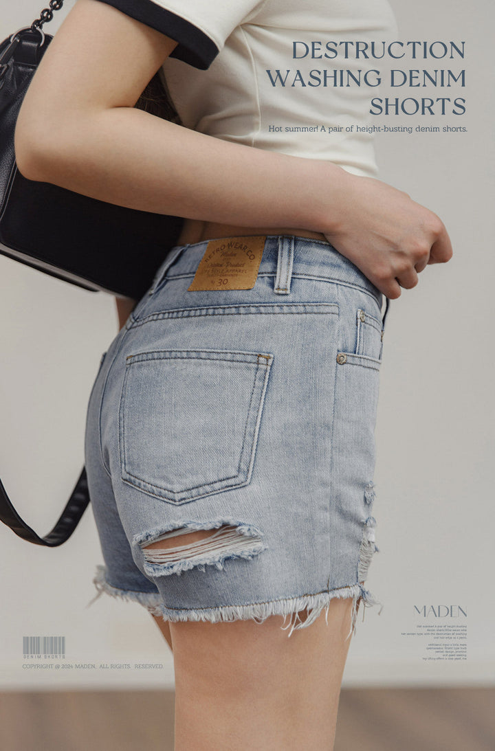 Vaagoon Destruction Washing Denim Shorts