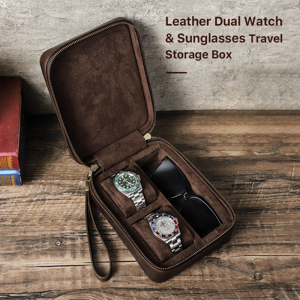 Vaagoon Dual Vault Leather Watch & Glasses Case