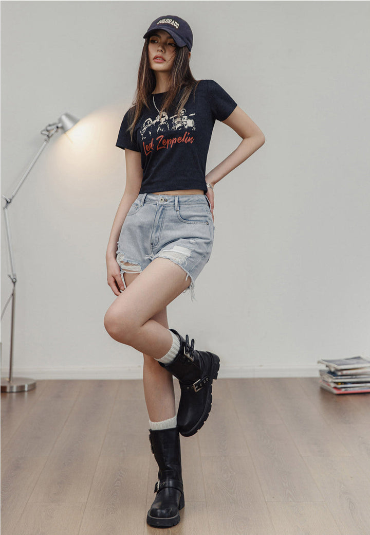 Vaagoon Destruction Washing Denim Shorts