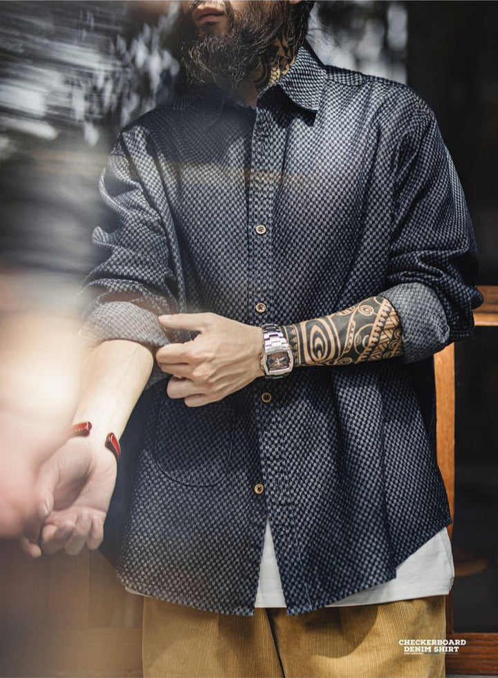 VAAGOON CHECKERBOARD DENIM SHIRT