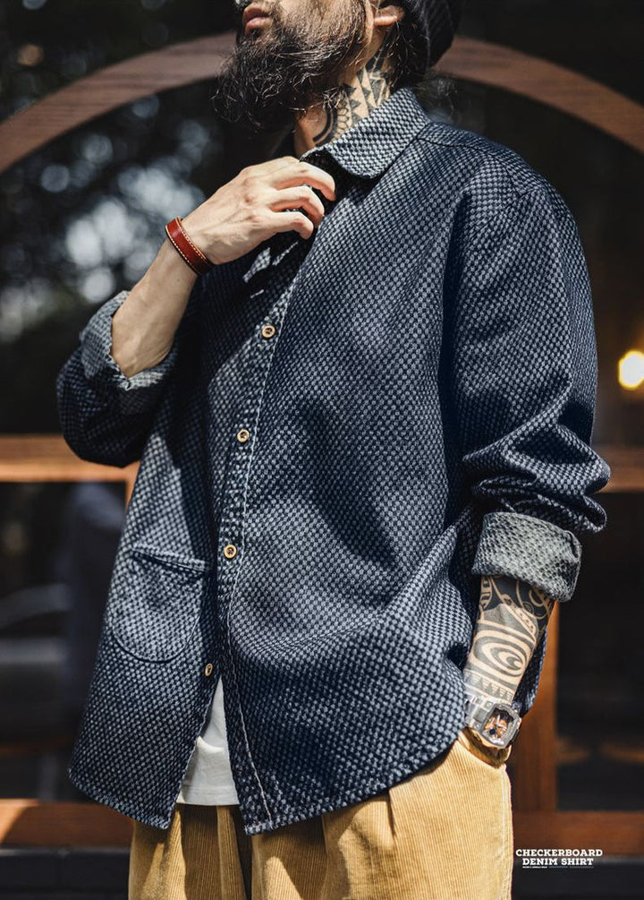 VAAGOON CHECKERBOARD DENIM SHIRT