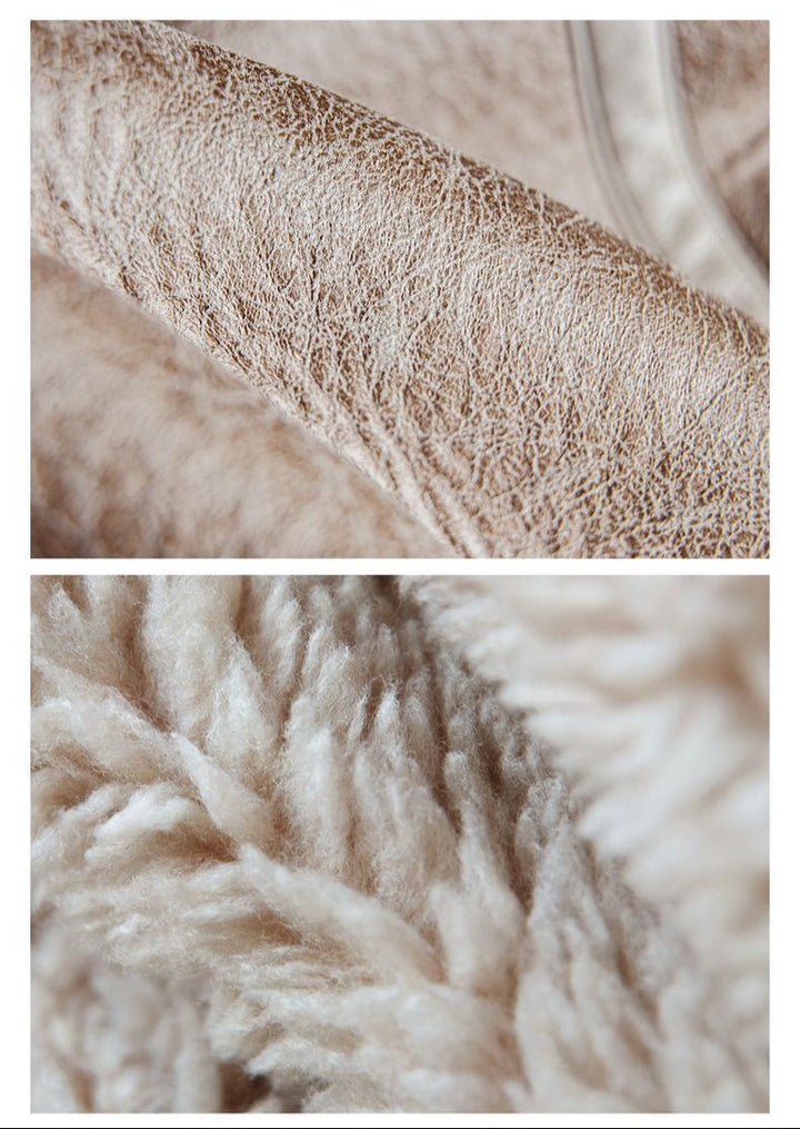 VAAGOON Bomber Imitation Lamb Fur Leather Jacket
