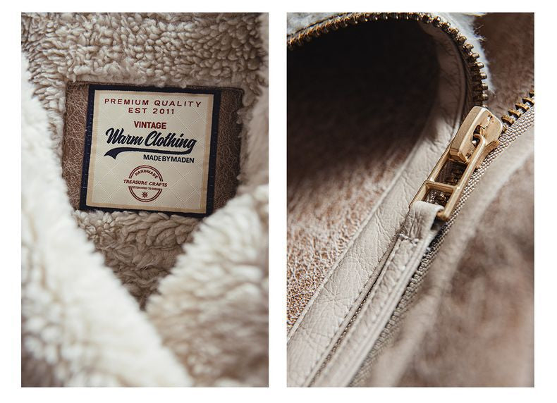 VAAGOON Bomber Imitation Lamb Fur Leather Jacket