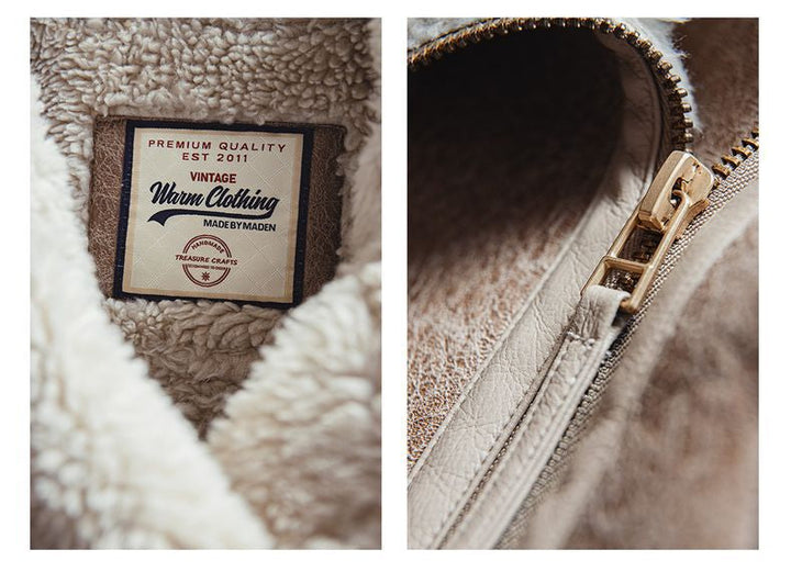 VAAGOON Bomber Imitation Lamb Fur Leather Jacket