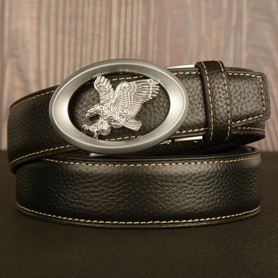 VAAGOON Black Lychee Pattern Genuine Leather Belt – Eagle Buckle