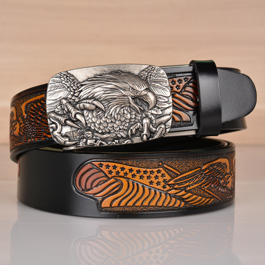 VAAGOON Black Eagle Claw Embossed Genuine Leather Belt – Animal Figure
