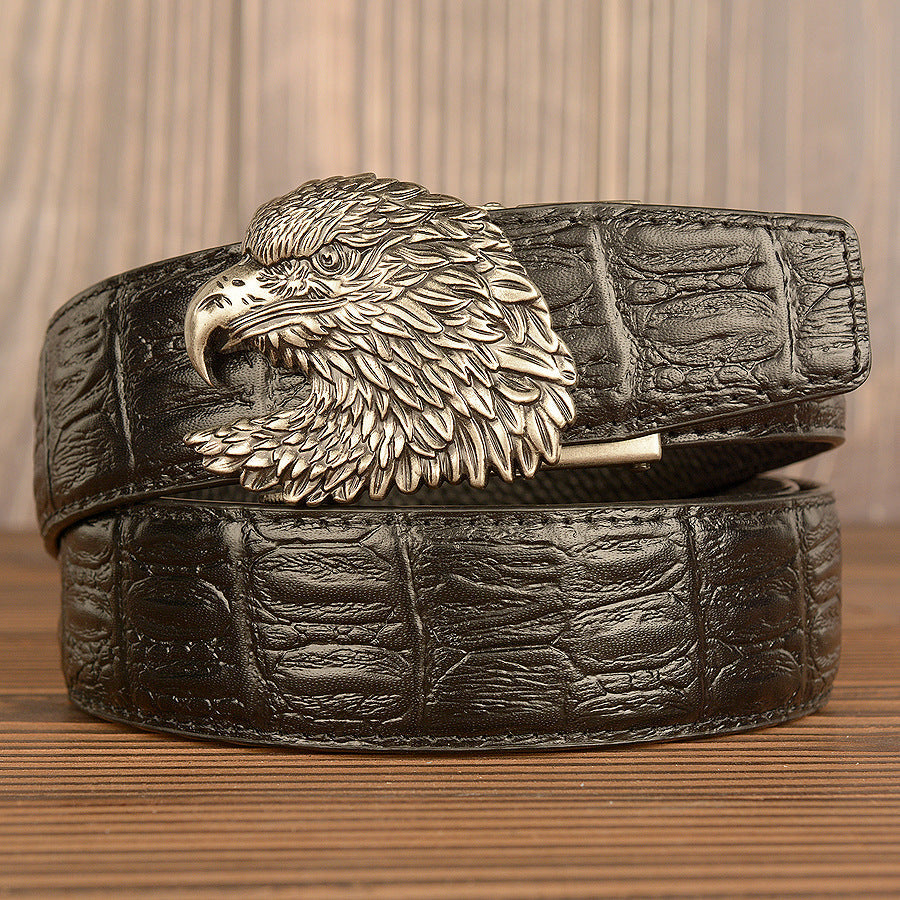 VAAGOON Black Crocodile Pattern Genuine Leather Belt – Eagle Head Buckle Eagle Model