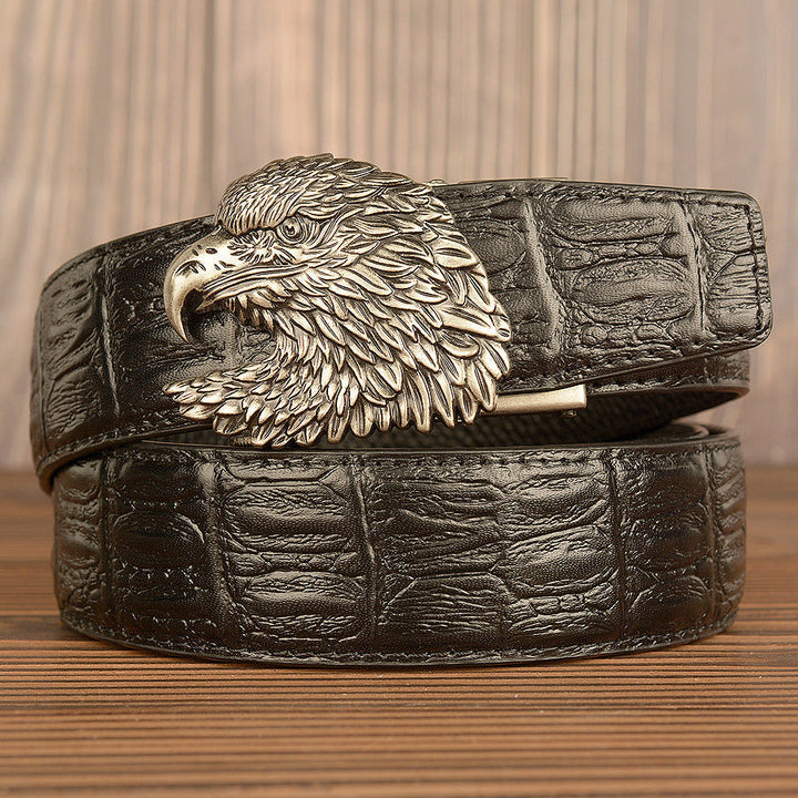 VAAGOON Black Crocodile Pattern Genuine Leather Belt – Eagle Head Buckle Eagle Model
