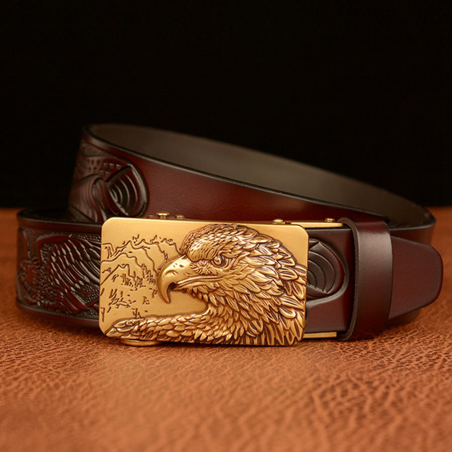 VAAGOON Black Eagle Pattern Genuine Leather Belt – Animal Buckle