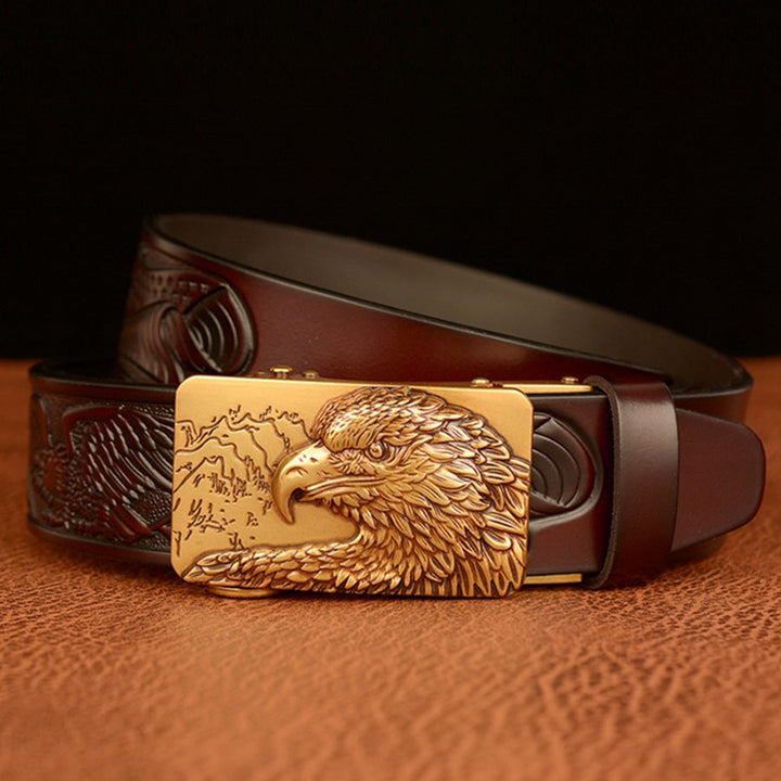 VAAGOON Black Eagle Pattern Genuine Leather Belt – Animal Buckle