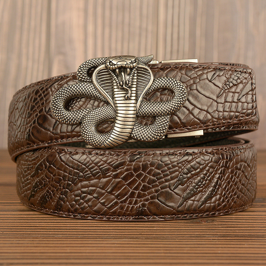 VAAGOON Black Snake Skin Pattern Genuine Leather Belt