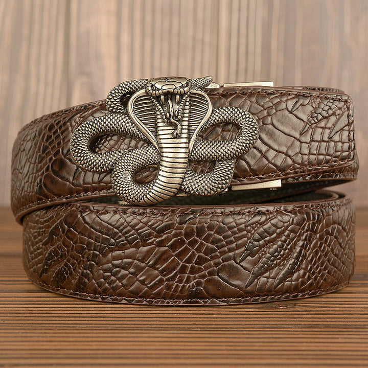 VAAGOON Black Snake Skin Pattern Genuine Leather Belt