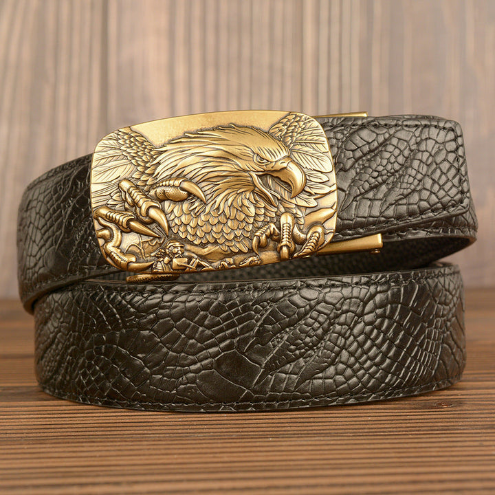 VAAGOON Black Crocodile Pattern Genuine Leather Belt – Eagle Buckle