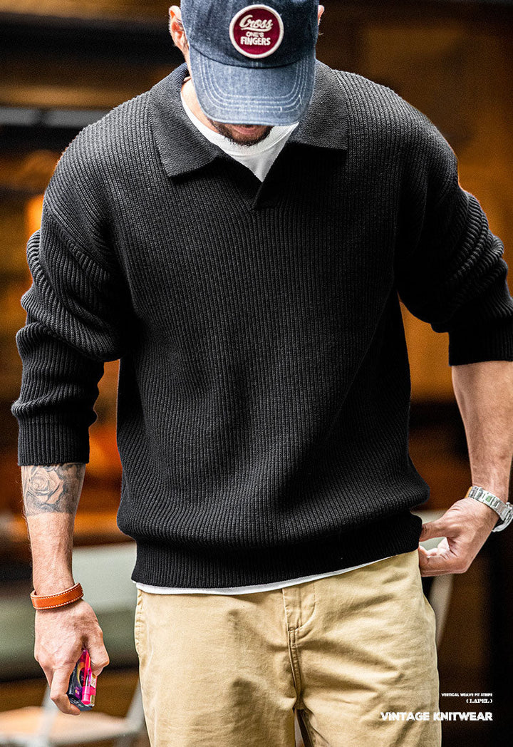 Vaagoon Retro Polo Collar V-Neck Knit