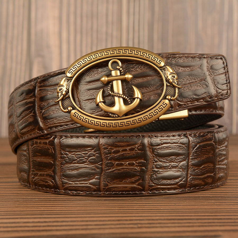 VAAGOON Black Crocodile Pattern Genuine Leather Belt – Anchor Buckle