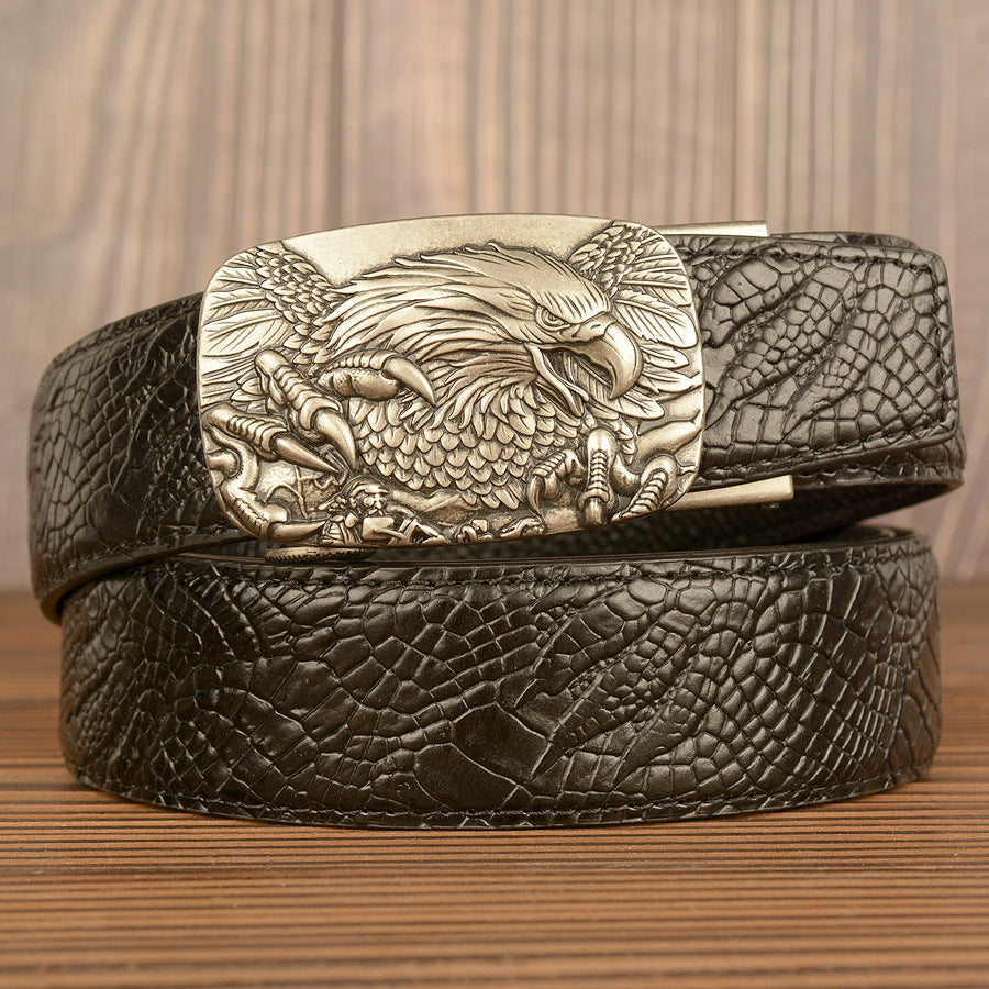 VAAGOON Black Crocodile Pattern Genuine Leather Belt – Eagle Buckle