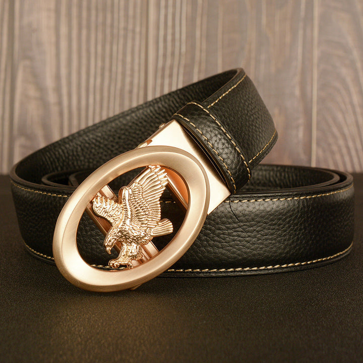 VAAGOON Black Lychee Pattern Genuine Leather Belt – Eagle Buckle