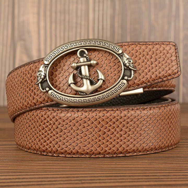 VAAGOON Black Crocodile Pattern Genuine Leather Belt – Anchor Buckle