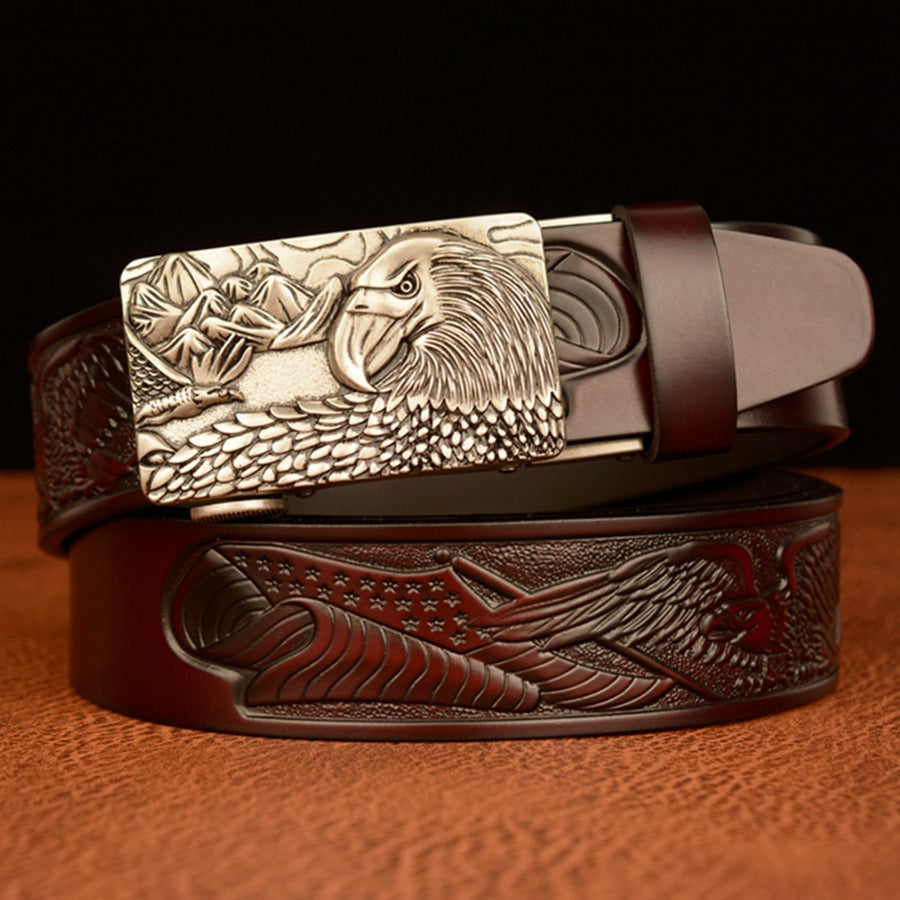 VAAGOON Black Eagle Head Buckle Genuine Leather Belt – GY055 Model