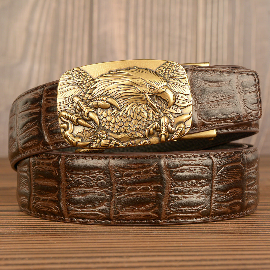 VAAGOON Black Crocodile Pattern Genuine Leather Belt – Eagle Buckle