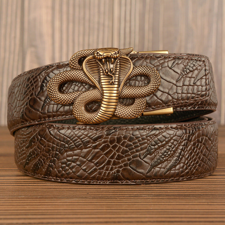 VAAGOON Black Snake Skin Pattern Genuine Leather Belt