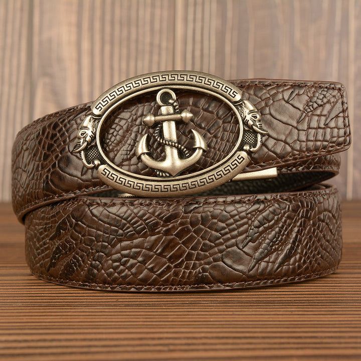 VAAGOON Black Crocodile Pattern Genuine Leather Belt – Anchor Buckle