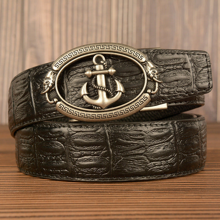 VAAGOON Black Crocodile Pattern Genuine Leather Belt – Anchor Buckle