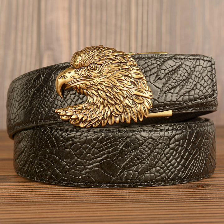 VAAGOON Black Crocodile Pattern Genuine Leather Belt – Eagle Head Buckle Eagle Model