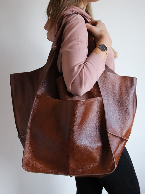 Simple Soft Leather Large Capacity Single Shoulder Portable Tote