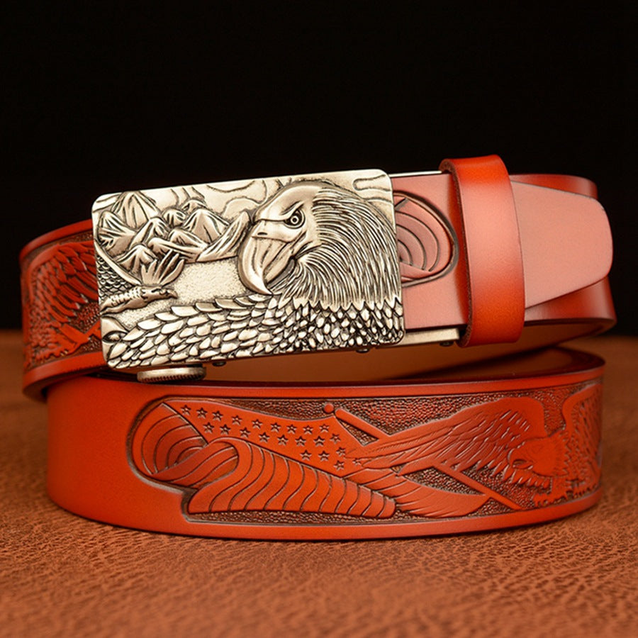 VAAGOON Black Eagle Head Buckle Genuine Leather Belt – GY055 Model