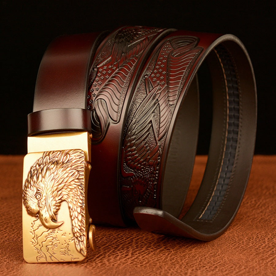VAAGOON Black Eagle Pattern Genuine Leather Belt – Animal Buckle