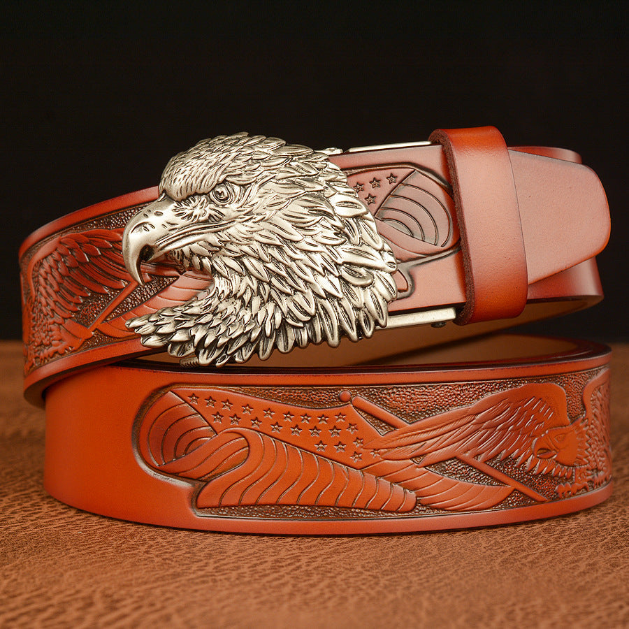 VAAGOON Black Eagle Patterned Three-Layer Leather Belt – Wide Eagle Buckle