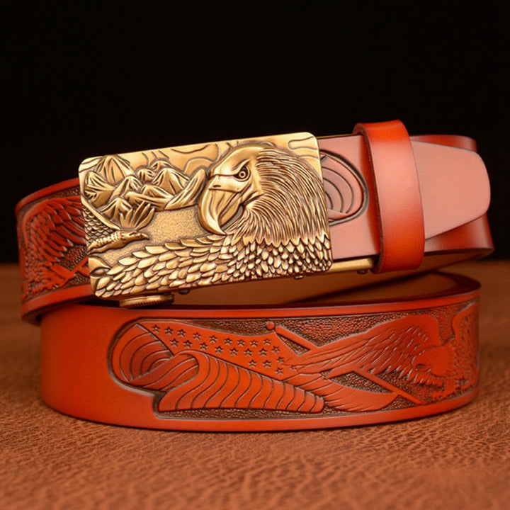 VAAGOON Black Eagle Head Buckle Genuine Leather Belt – GY055 Model