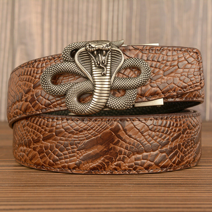 VAAGOON Black Snake Skin Pattern Genuine Leather Belt