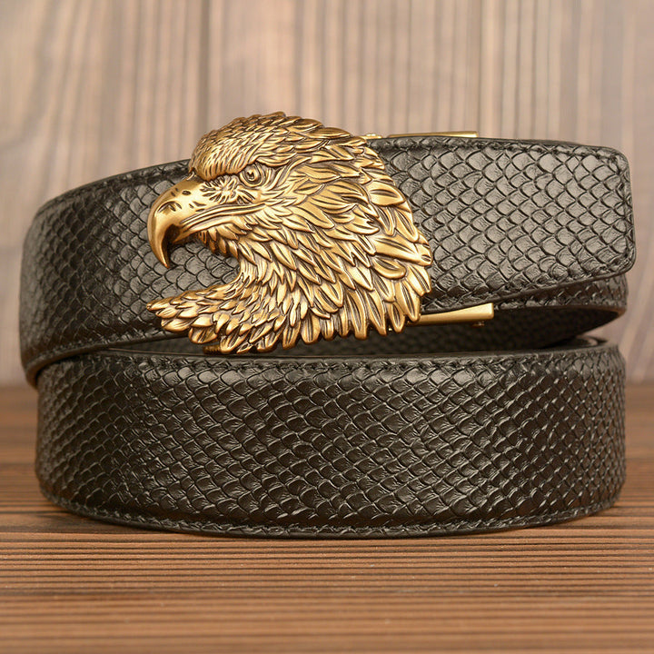 VAAGOON Black Crocodile Pattern Genuine Leather Belt – Eagle Head Buckle Eagle Model