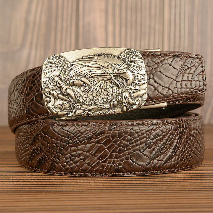 VAAGOON Black Crocodile Pattern Genuine Leather Belt – Eagle Buckle
