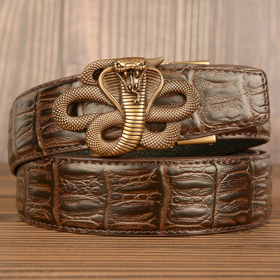 VAAGOON Black Snake Skin Pattern Genuine Leather Belt