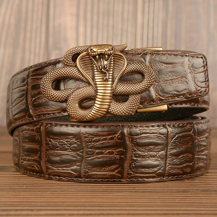 VAAGOON Black Snake Skin Pattern Genuine Leather Belt