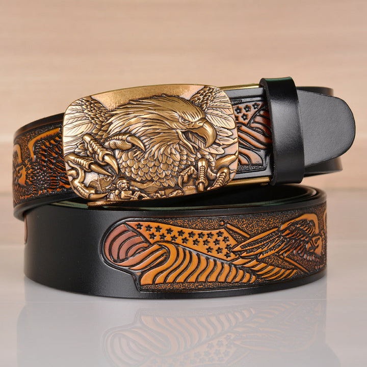 VAAGOON Black Eagle Claw Embossed Genuine Leather Belt – Animal Figure