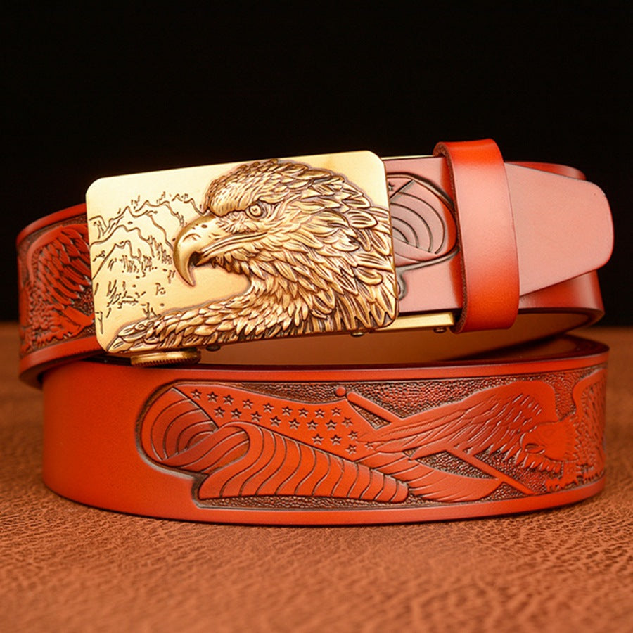 VAAGOON Black Eagle Pattern Genuine Leather Belt – Animal Buckle