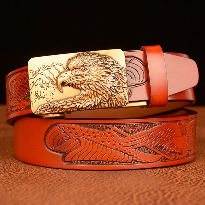 VAAGOON Black Eagle Pattern Genuine Leather Belt – Animal Buckle