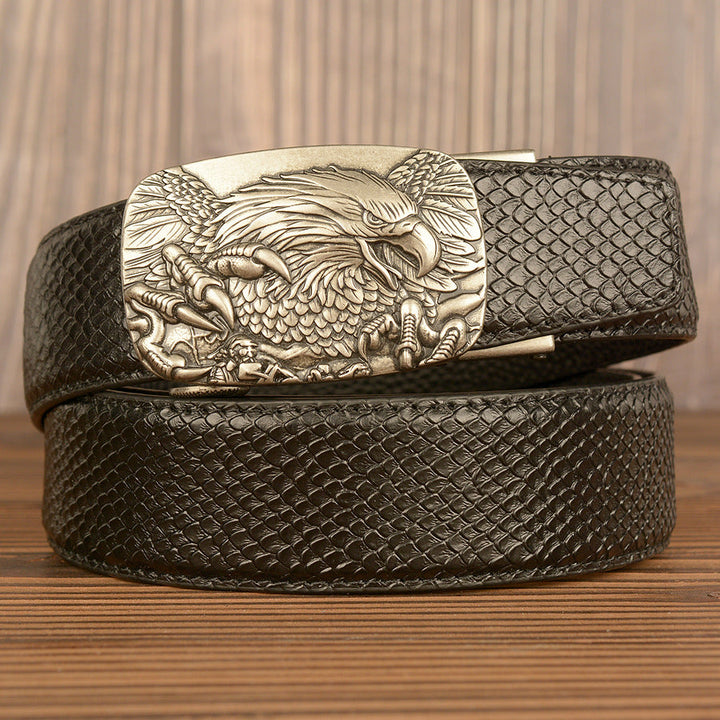 VAAGOON Black Crocodile Pattern Genuine Leather Belt – Eagle Buckle