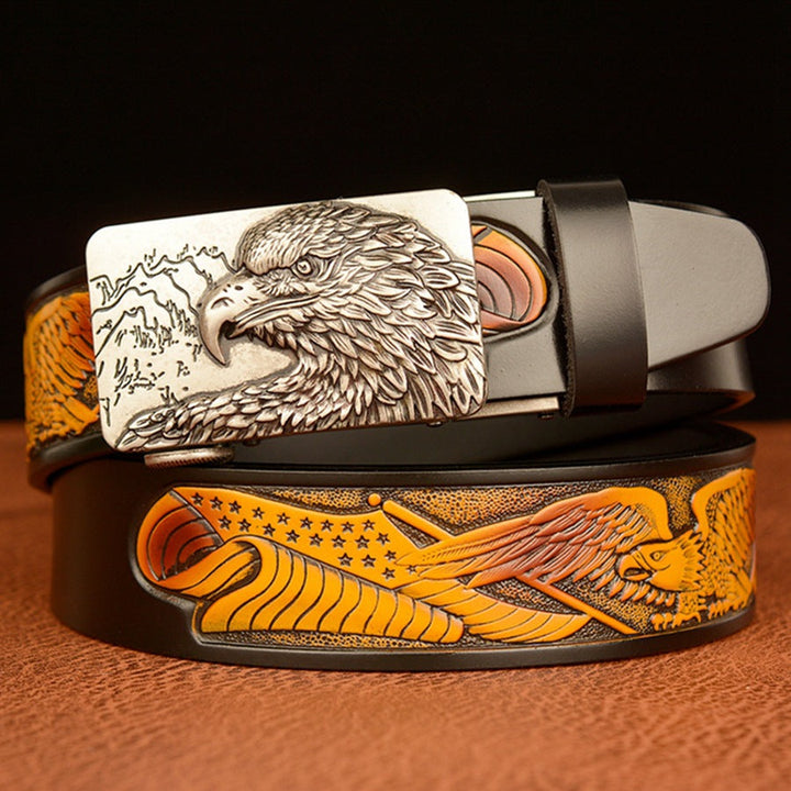 VAAGOON Black Eagle Pattern Genuine Leather Belt – Animal Buckle