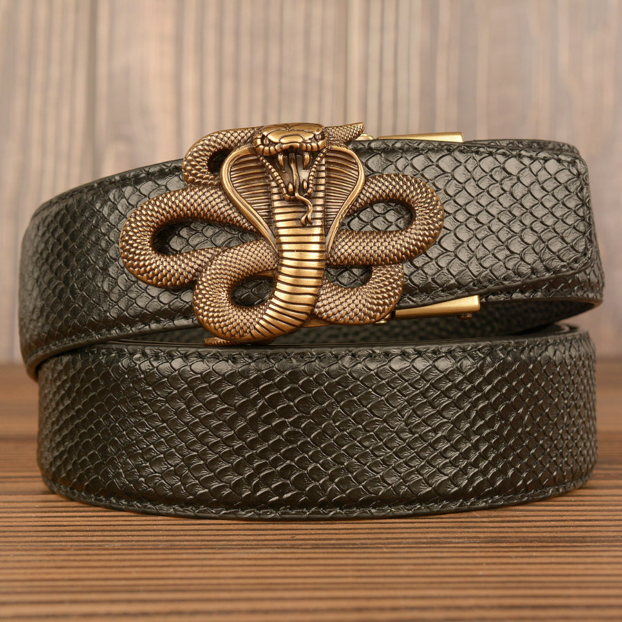 VAAGOON Black Snake Skin Pattern Genuine Leather Belt