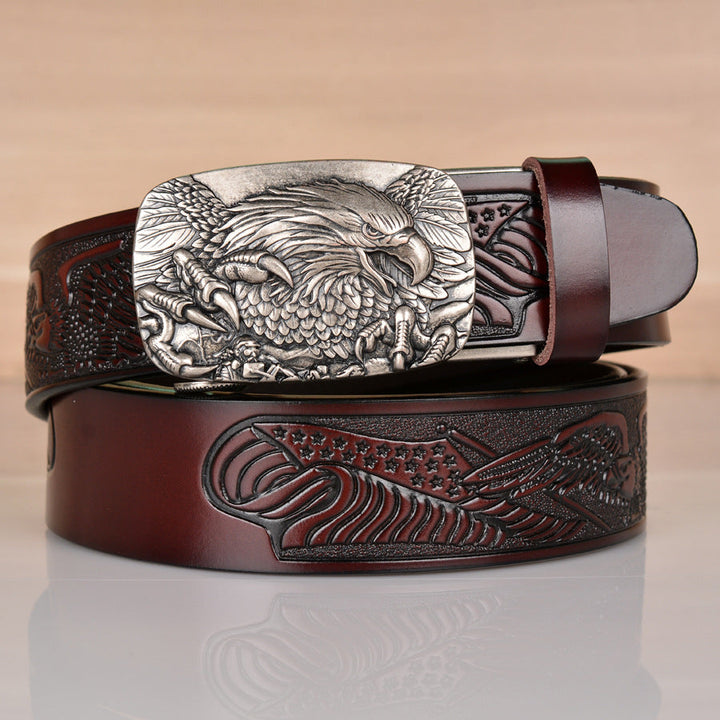 VAAGOON Black Eagle Claw Embossed Genuine Leather Belt – Animal Figure